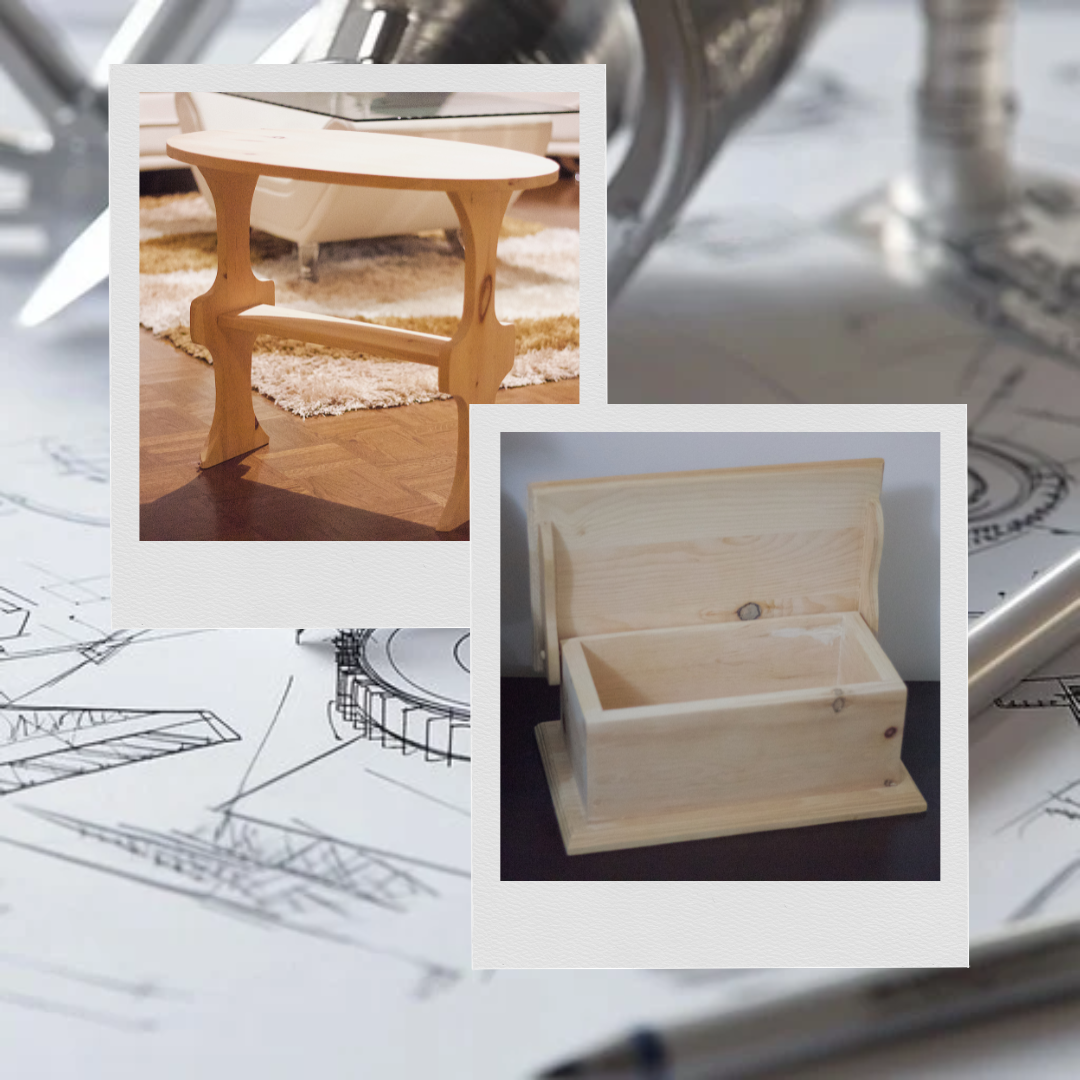 Hardwood coffee table and small storage box built in high school woodshop